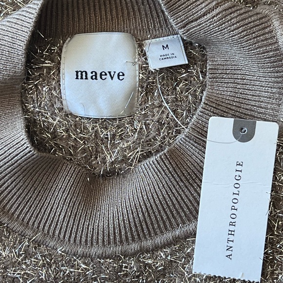 NWT Maeve by Anthropology Women’s Short Sleeve Tinsel Sweater Size M Holiday Top - Picture 5 of 11